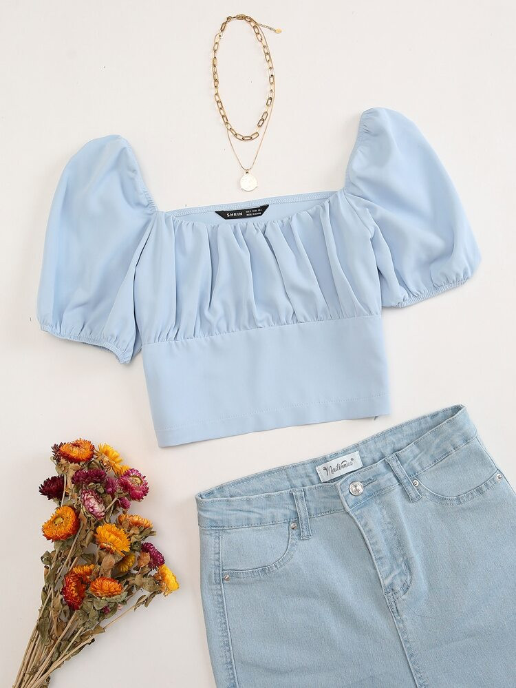 Square Neck Ruched Bust Top | SHEIN