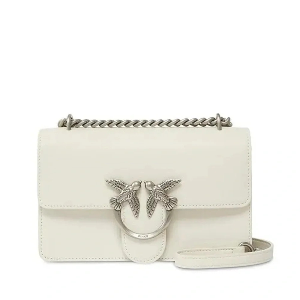 Pinko White Love One Bag Simply Birds Leather Crossbody Bag silver chain leather | Poshmark