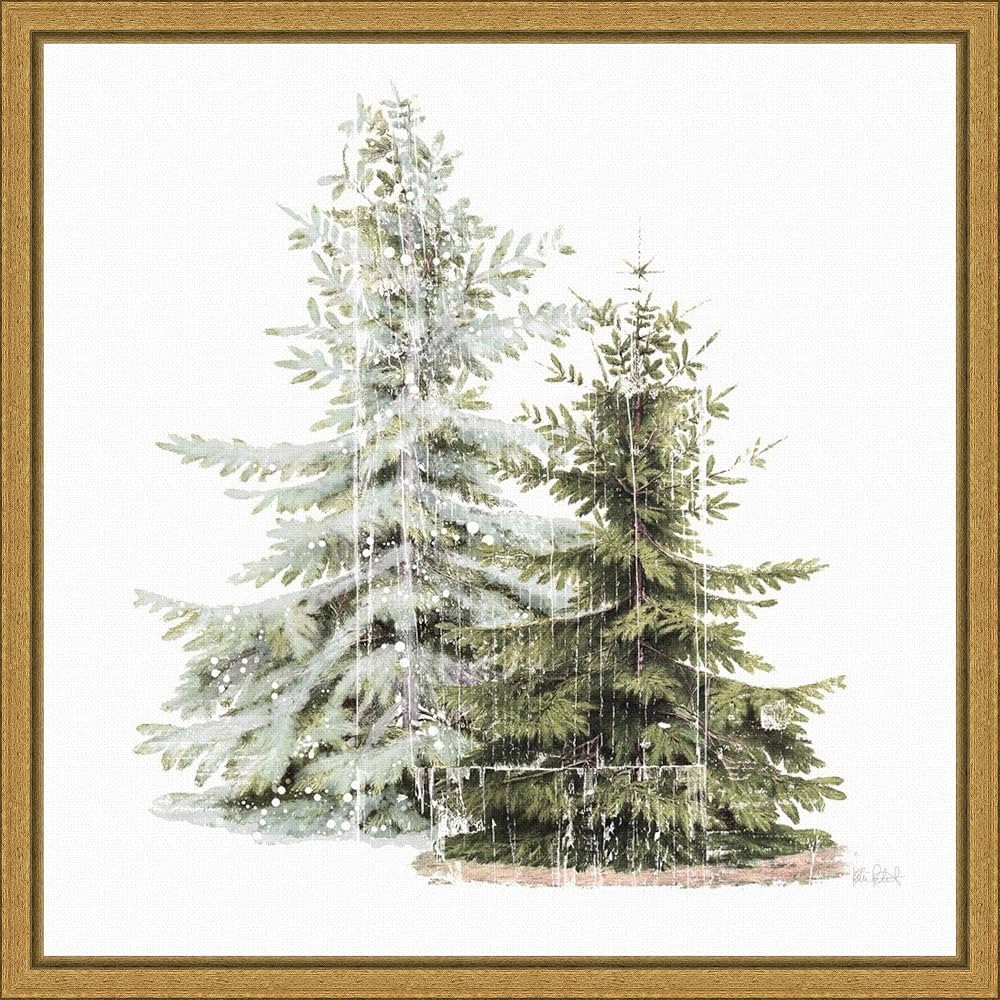 Amanti Art Framed Canvas Wall Art 16x16 Vintage Wooded Holiday Trees in Snow by Katie Pertiet, Fr... | Amazon (US)