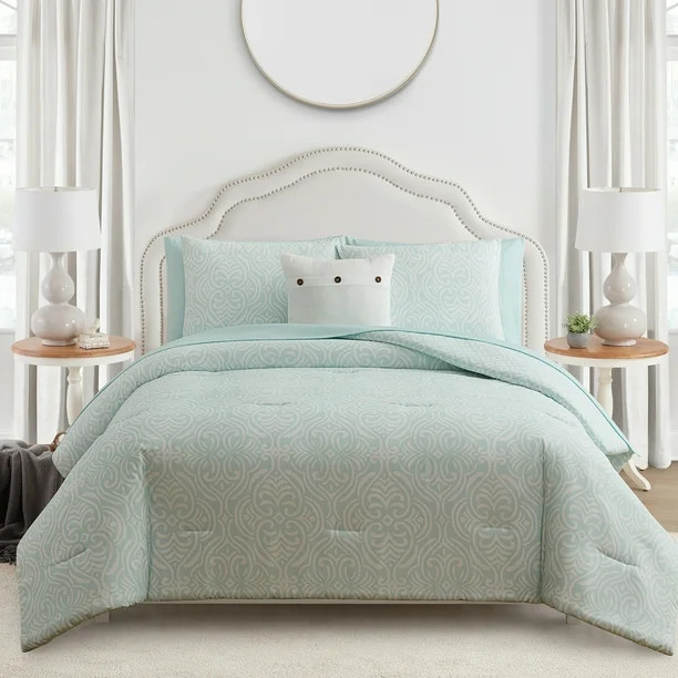 My Texas House 8-Piece Celeste Bed in a Bag Set Morning Mist Damask, Queen with Sheets, Pillowcas... | Walmart (US)