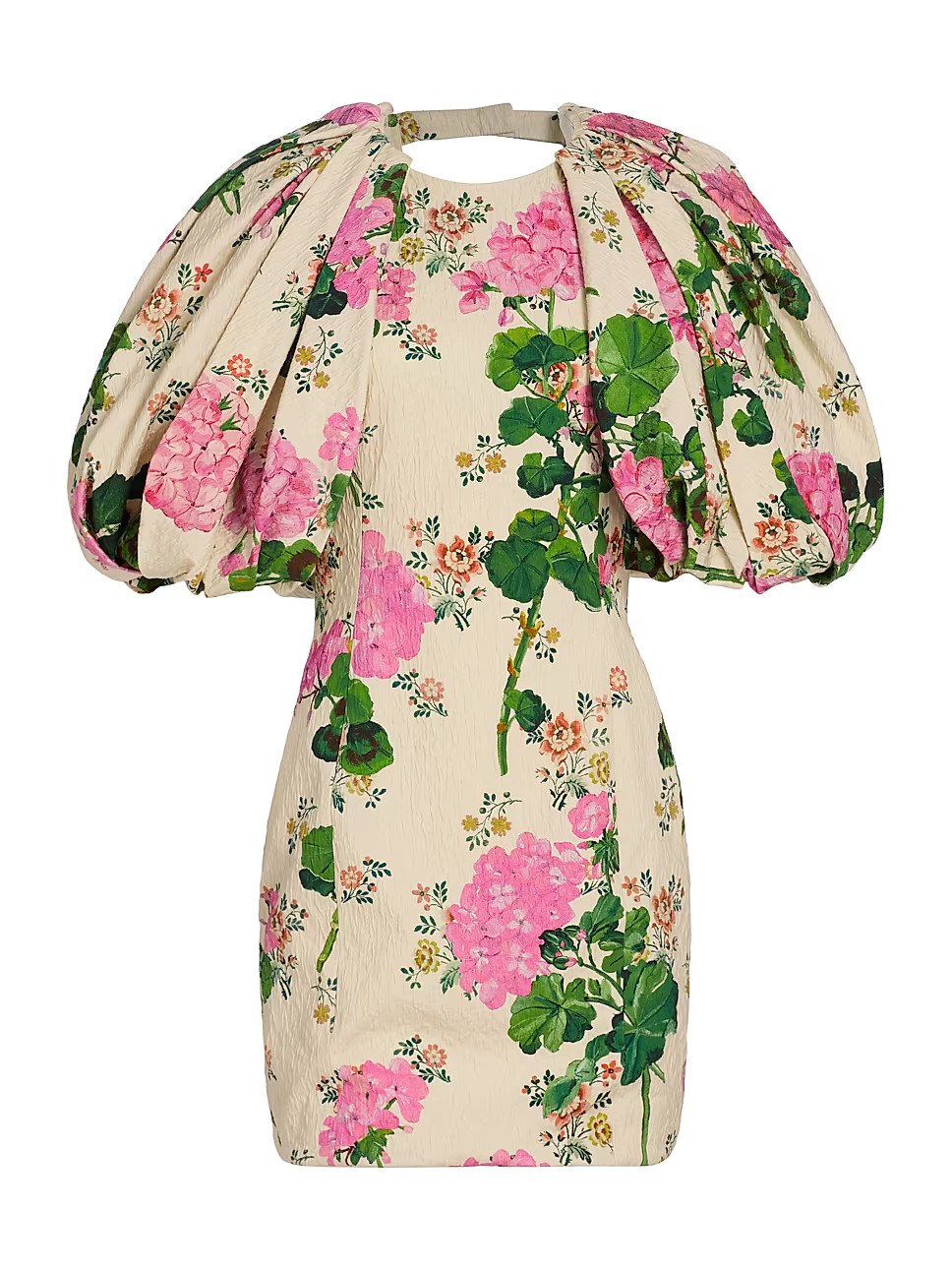 Balloon-Sleeve Geranium-Print Minidress | Saks Fifth Avenue