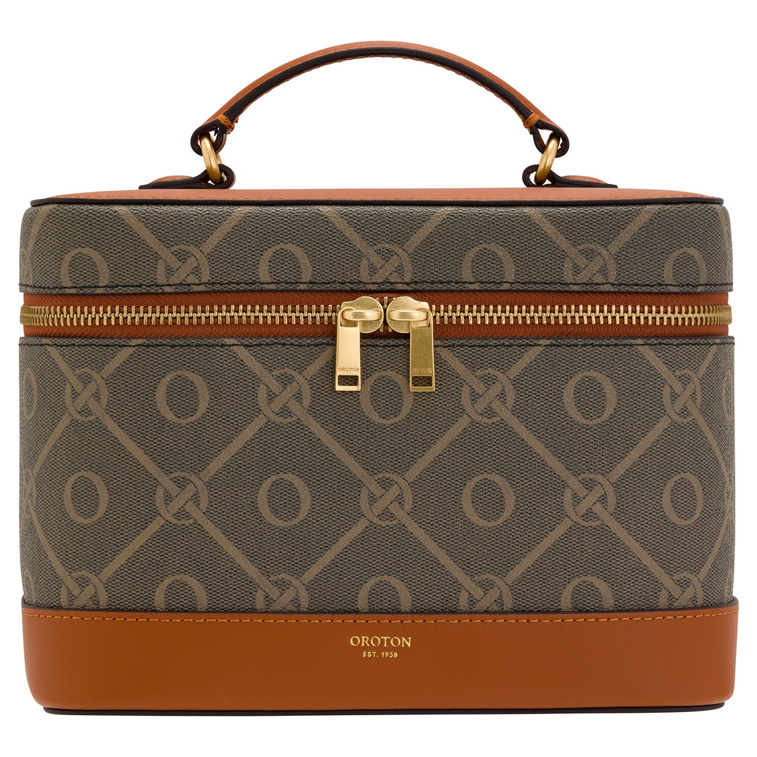 Harvey Signature Large Beauty Case - Black/Cognac | Oroton | Oroton