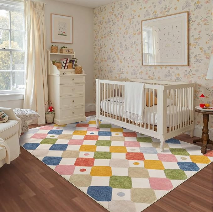 jinchan Macy 5x7 Area Rug for Kids Room Modern Colorful Checkered Diamond Nursery Rug Indoor Wash... | Amazon (US)