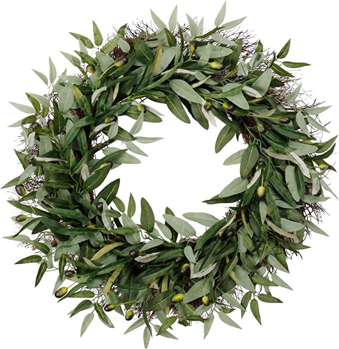 SOFTFLAME 24 inch Artificial Wreath Green Leaves Wreath Olive Branch Greenery Wreath, Perfect for... | Amazon (US)