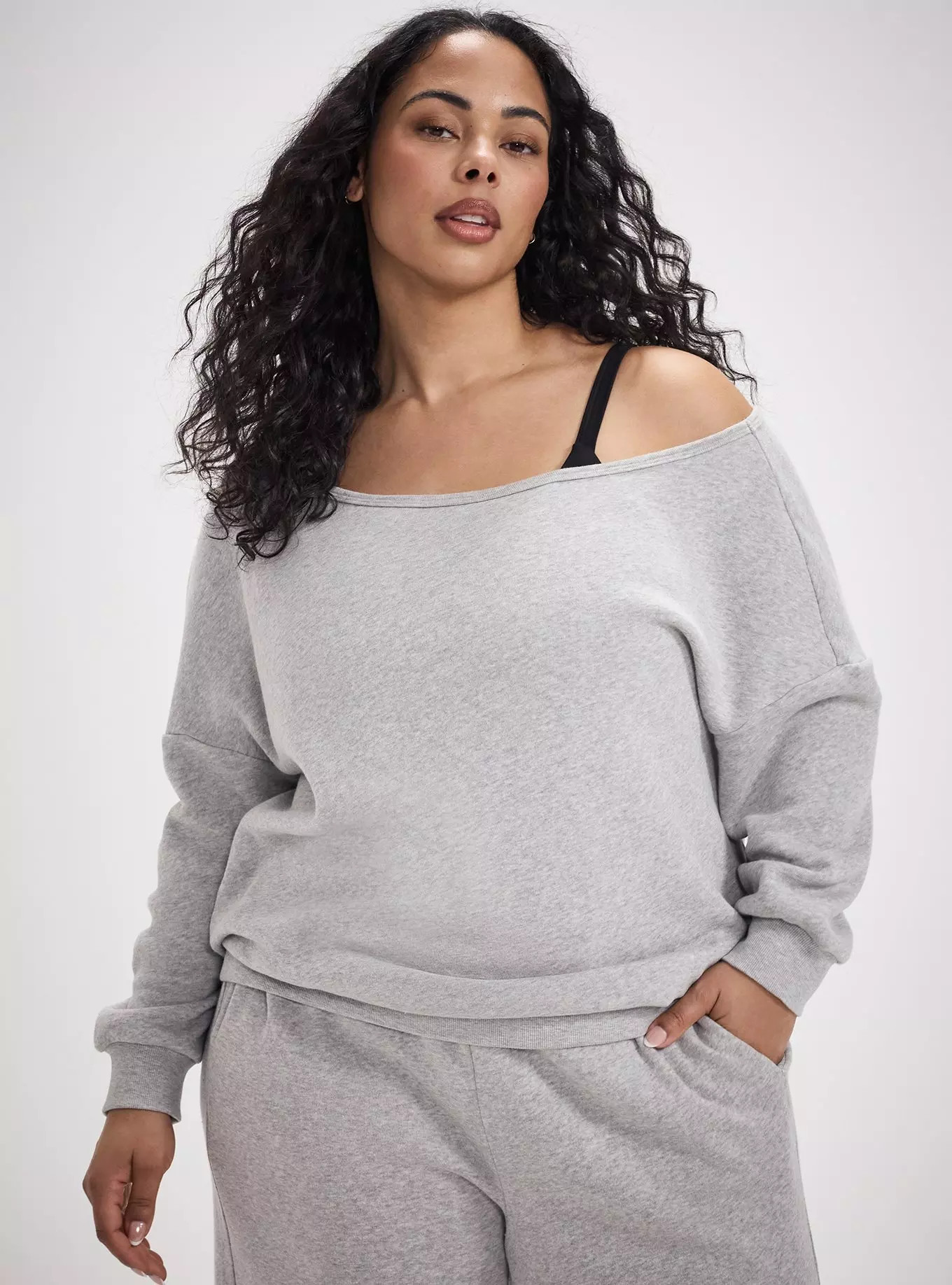 TRU Super Soft Fleece Off-Shoulder Active Sweatshirt | Torrid (US & Canada)