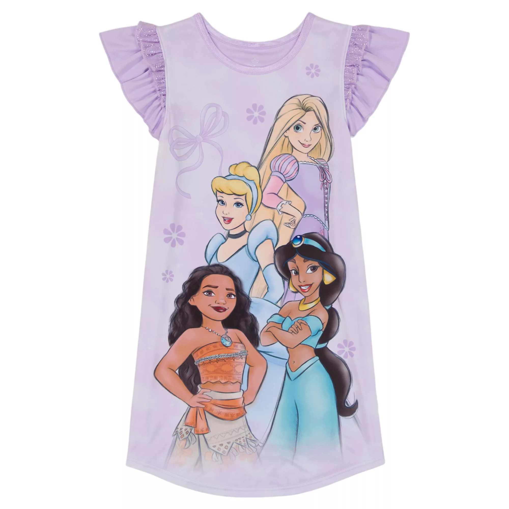 Girls 4-10 Disney Princess Moana, Jasmine, Cinderella & Rapunzel Nightgown with Ruffle Sleeves | Kohl's