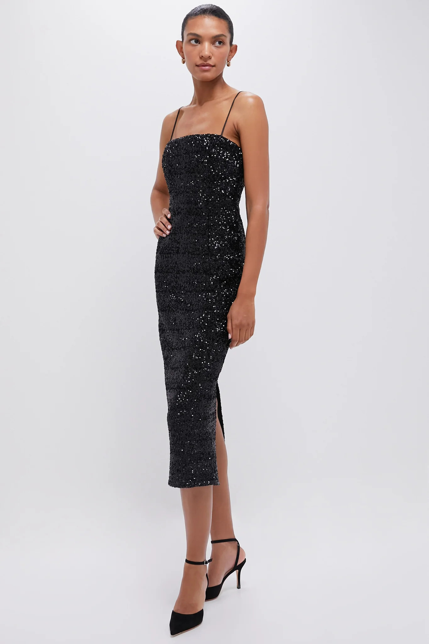 Black Sequin Carmen Column Maxi Dress | Tuckernuck (US)