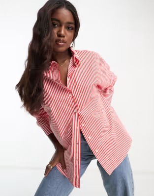 Monki oversized shirt in red and white stripe | ASOS (Global)