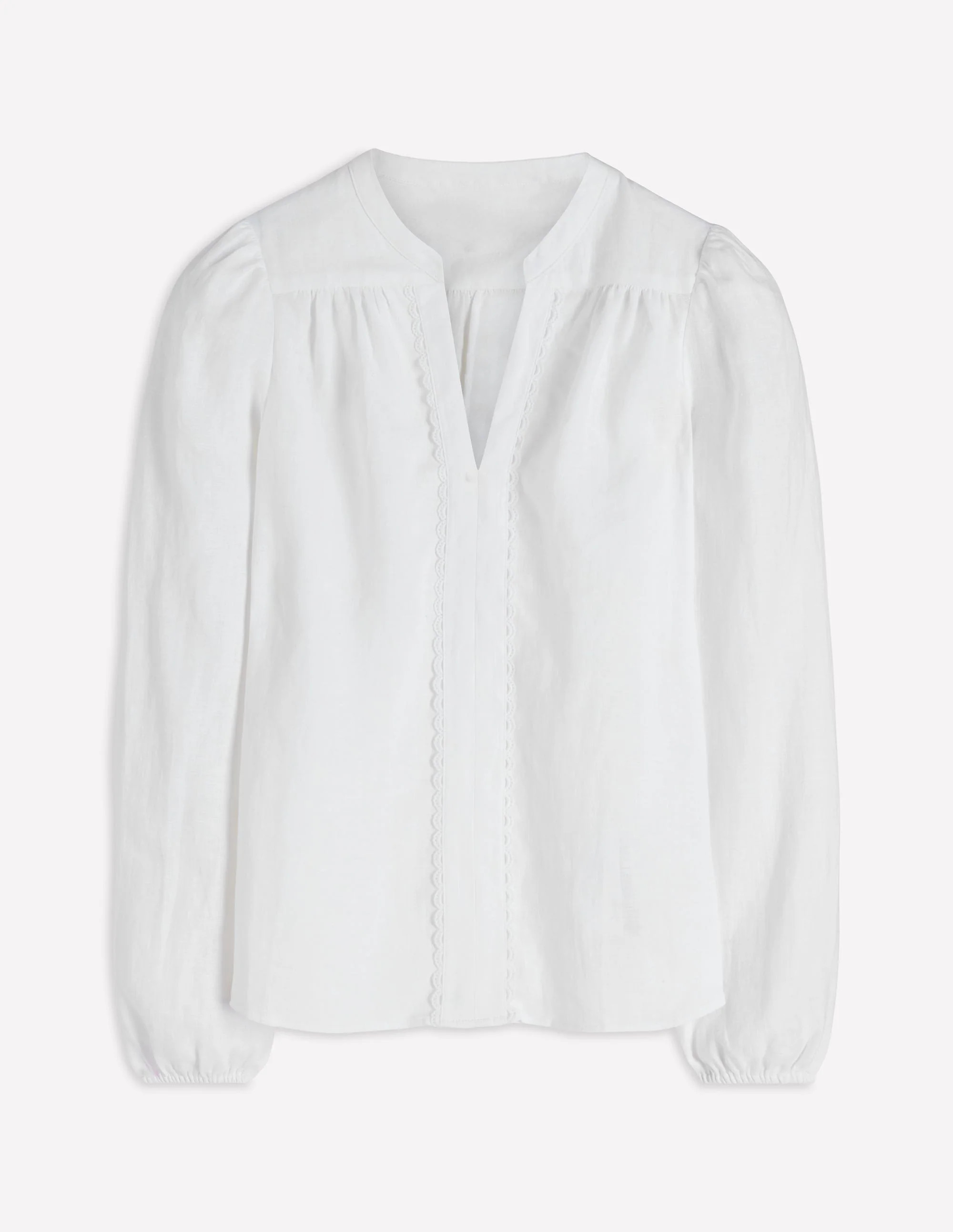 Notch Neck Linen Trim Top-White | Boden (US)