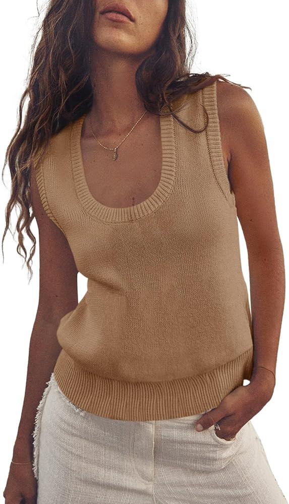 Saodimallsu Womens Summer Sweater Vest Sleeveless Ribbed Knit Tank Tops Going Out Casual Basic Sc... | Amazon (US)