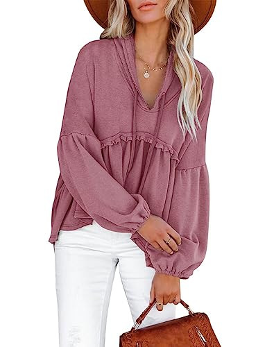 Limerose Womens Tunic Top Casual Long Sleeves Peplum Babydoll Ruffle Knit Hoodies Pullover | Amazon (US)