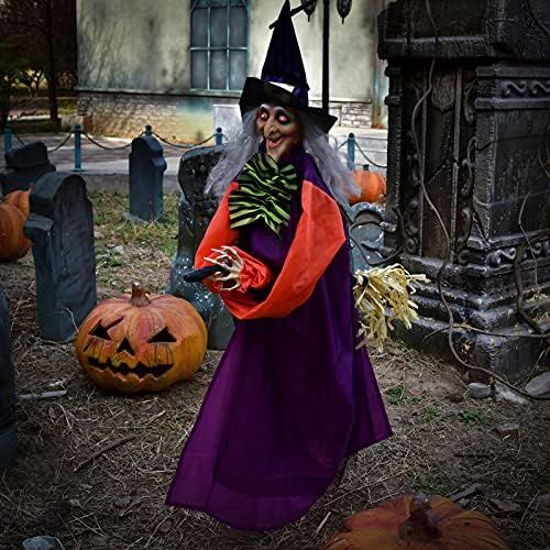49 Inches Halloween Hanging Vibrating Witch with Light-up Eyes and Scary Sound Effect, Design wit... | Amazon (US)