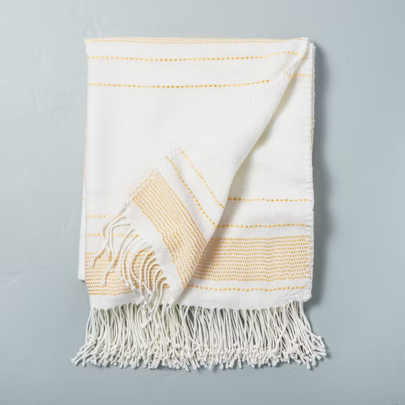 Multistripe Fringe Throw Blanket Yellow/Sour Cream - Hearth & Hand™ with Magnolia | Target
