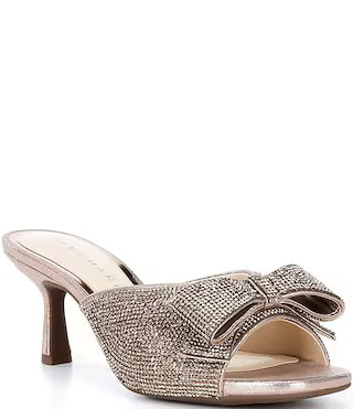 Bridget Two Rhinestone Embellished Bow Dress Slide Sandals | Dillard's