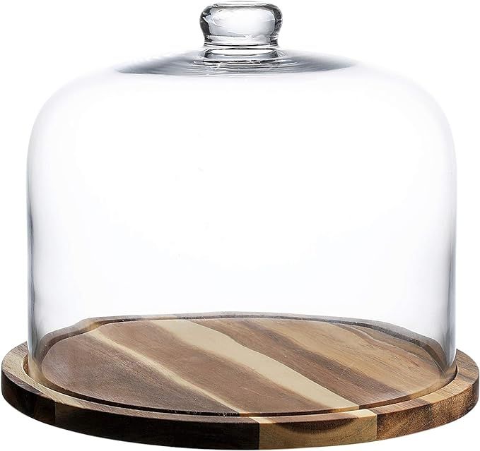 11"x9" Acacia Wood Flat Round Wood Server Cake Stands with Glass Dome | Amazon (US)