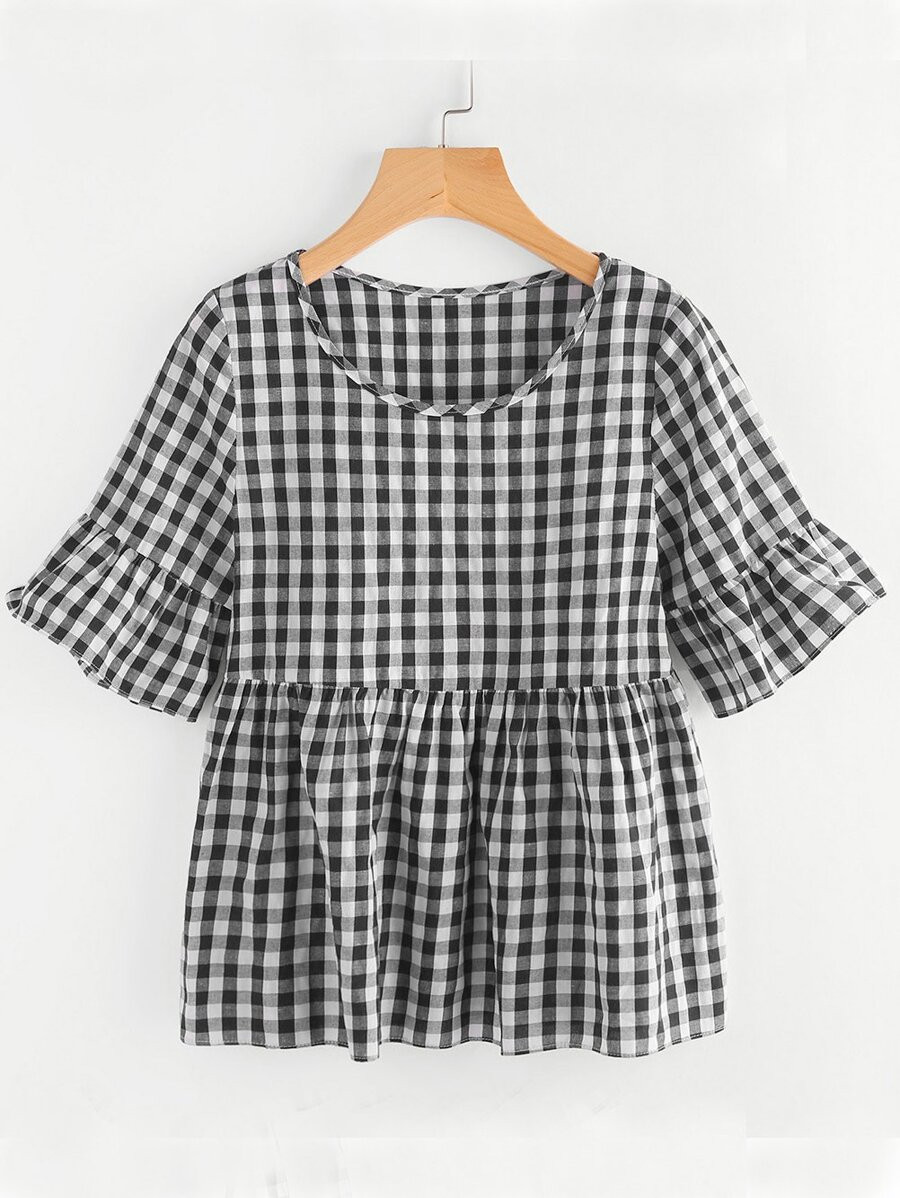 Gingham Babydoll Blouse | SHEIN