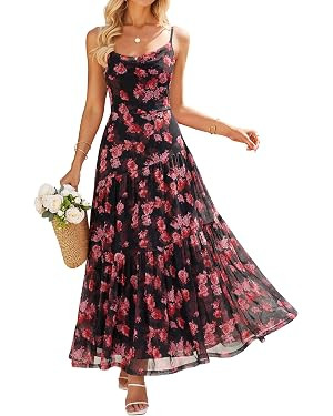 ZESICA Women's Summer Floral Sleeveless Maxi Dress 2026 Boho Mesh Spaghetti Strap Flowy Beach Wed... | Amazon (US)