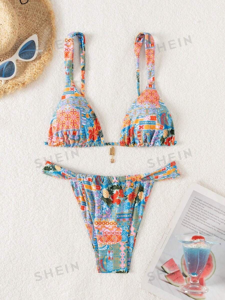 SHEIN VCAY Women's Tropical Plant Printed Sexy Bikini Set For Summer Beach, Two-Piece | SHEIN