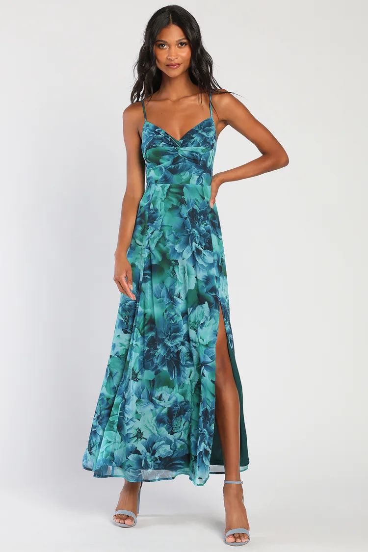 Beautiful Soul Teal Green Floral Print Twist-Front Maxi Dress | Lulus