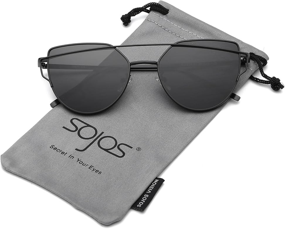 Cat Eye Mirrored Flat Lenses Street Fashion Metal Frame Women Sunglasses SJ1001 | Amazon (US)