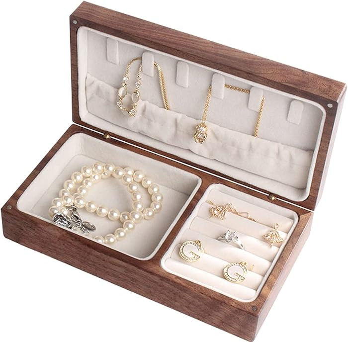 Jewelry Organizer Wooden Jewelry Organizer Box Portable Travel Jewelry Box Case Cufflinks Rings P... | Amazon (US)