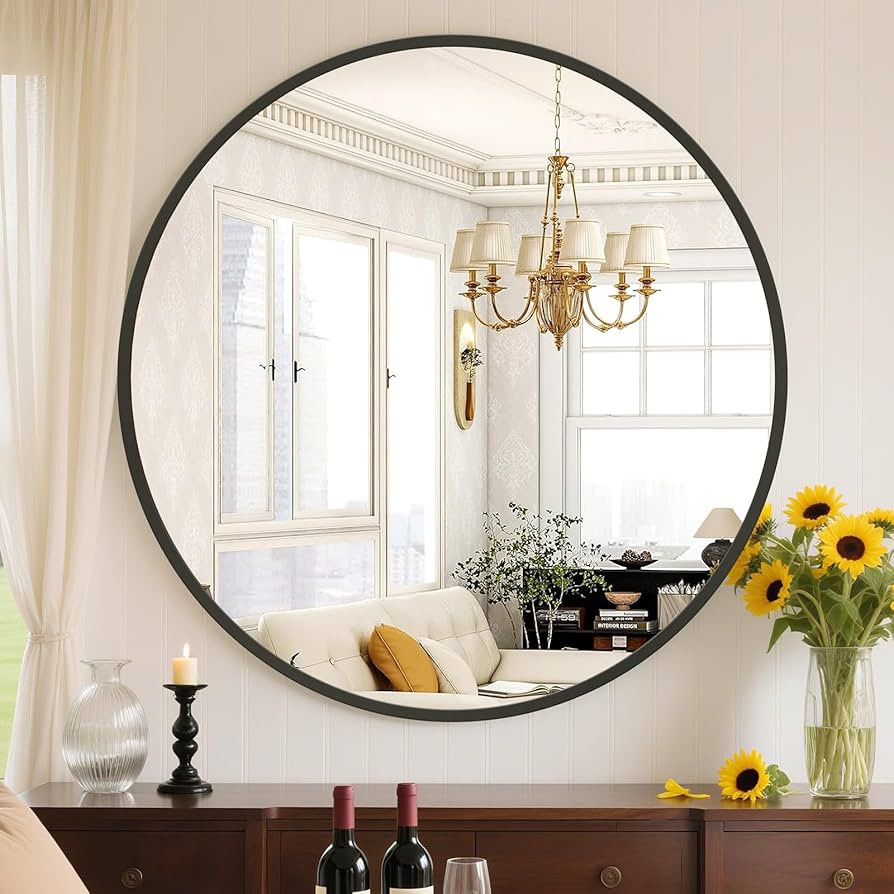 Sweetcrispy Black Round Wall Mirror 30 Inch, Bathroom Mirrors for Over Sink, Wall Decor for Bathr... | Amazon (US)
