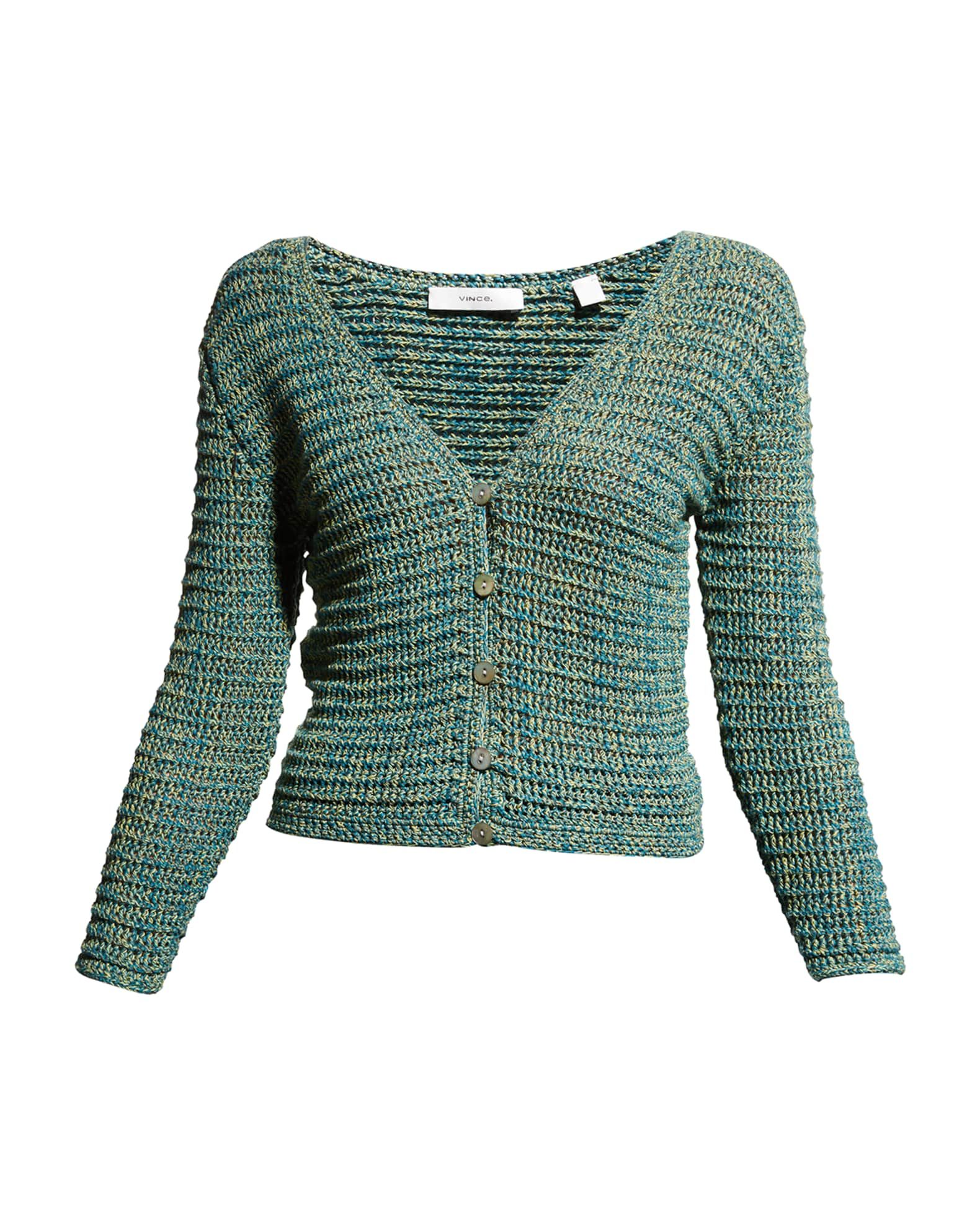 Vince Short Marled-Knit Cotton Cardigan | Neiman Marcus