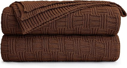 Dark Brown Cotton Knit Throw Blanket for Couch Sofa Bed - Home Decorative Soft Cozy Sweater Woven... | Amazon (US)