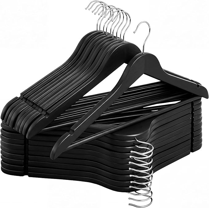 StorageWorks Black Wooden Hangers 20 Pack, Heavy Duty Wood Hangers for Closet, Clothes Hangers fo... | Amazon (US)