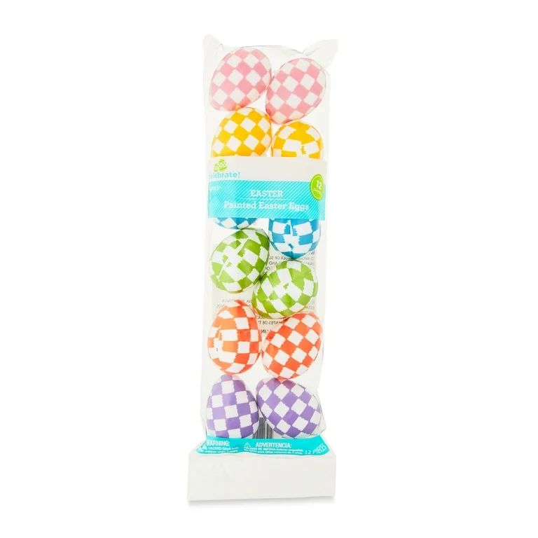Multicolor Checkered Fillable Plastic Easter Eggs, 12 Count, 1.73", by Way To Celebrate | Walmart (US)