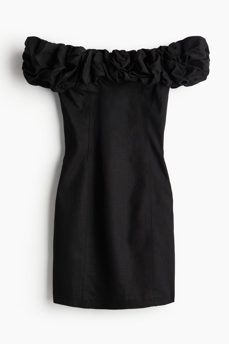 Ruffled Off-the-shoulder Dress - Black - Ladies | H&M US | H&M (US + CA)