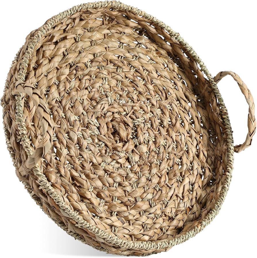 Thyle Large 16 Inch Round Woven Serving Tray with Handles Oversized Wicker Tray Decorative Wicker... | Amazon (US)