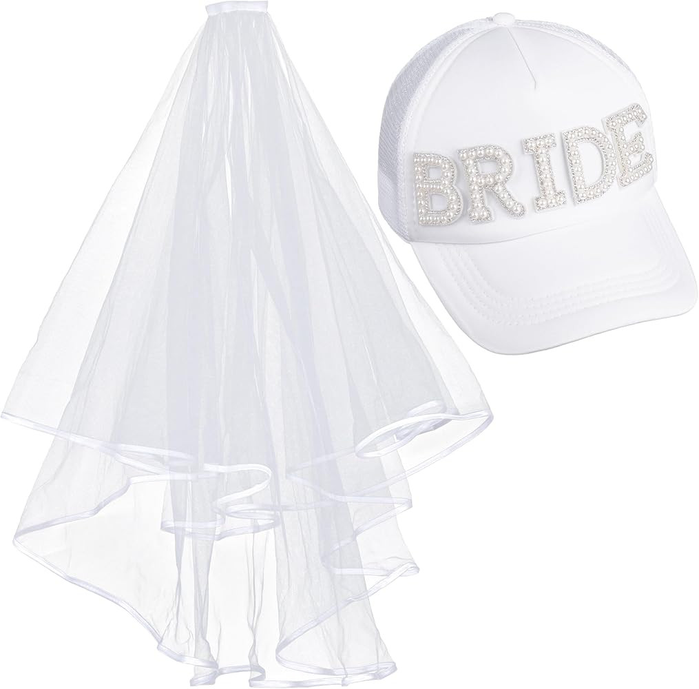 Framendino, Bachelorette Bride White Trucker Hat Baseball Cap with Detachable Veil for Party | Amazon (US)