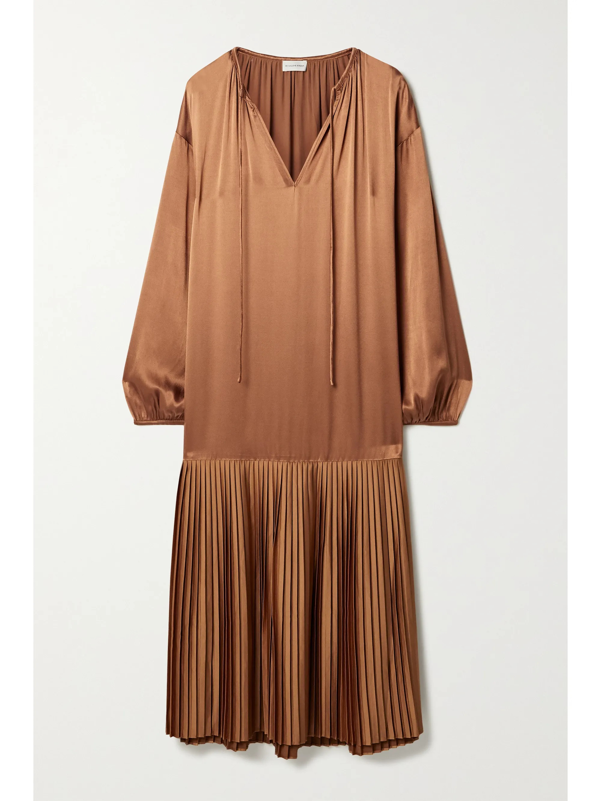 Hellbraun Lemona Midikleid aus Satin mit Plissee | By Malene Birger | NET-A-PORTER | NET-A-PORTER (UK & EU)