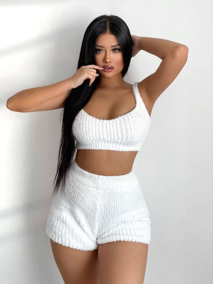 SHEIN SXY Solid Crop Cami Top & Shorts | SHEIN