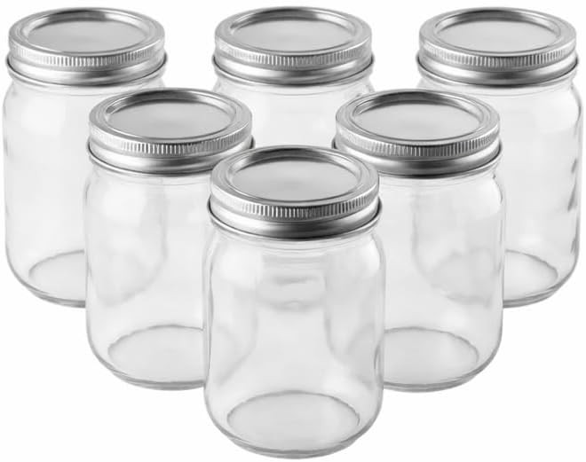 FastRack 16 oz Regular Mouth Mason Jars (Pack of 6) with Airtight Metal Lids | Pint Glass Canning... | Amazon (US)
