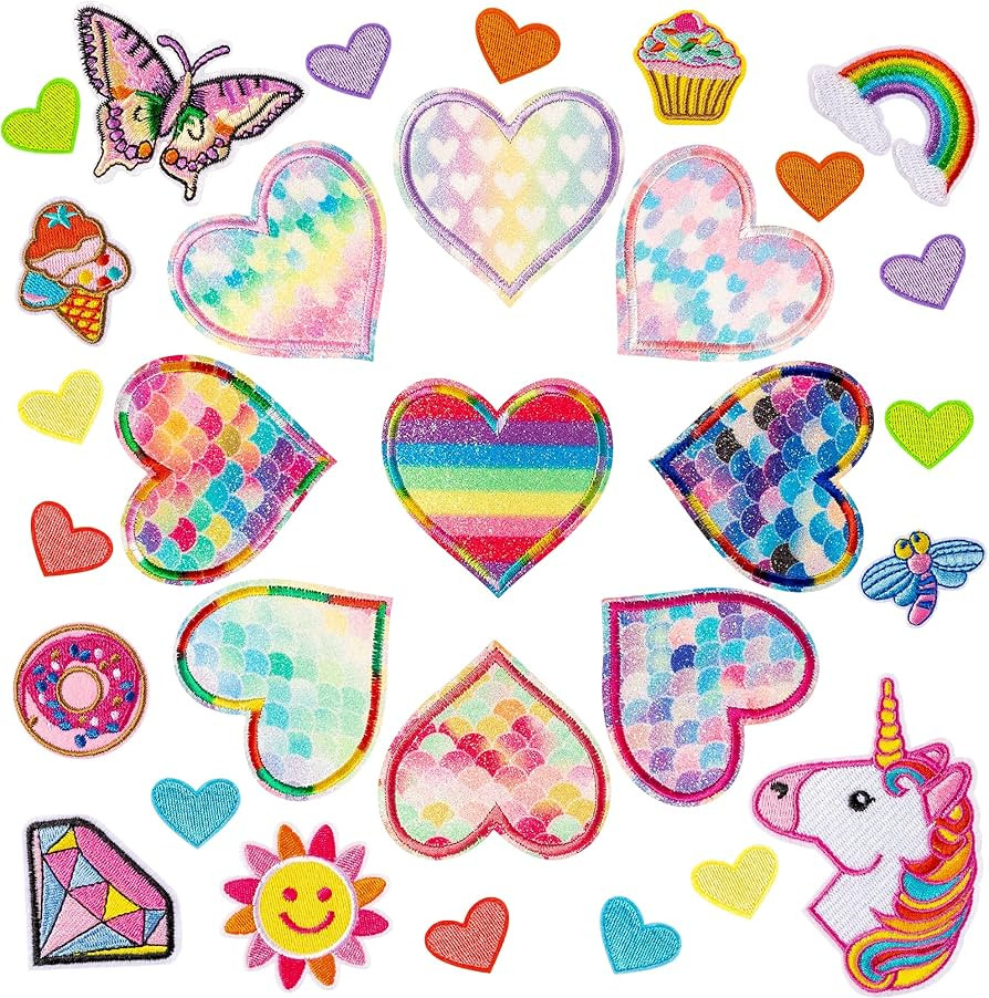 30Pcs Heart Shape Iron on Patches, Colorful Kids Iron on Knee Patches Fashion Girl Embroidered Pa... | Amazon (US)