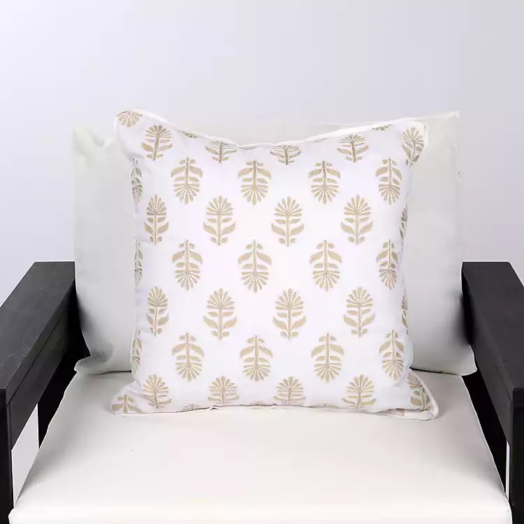 New! Taupe Flower Motif Outdoor Pillow | Kirklands