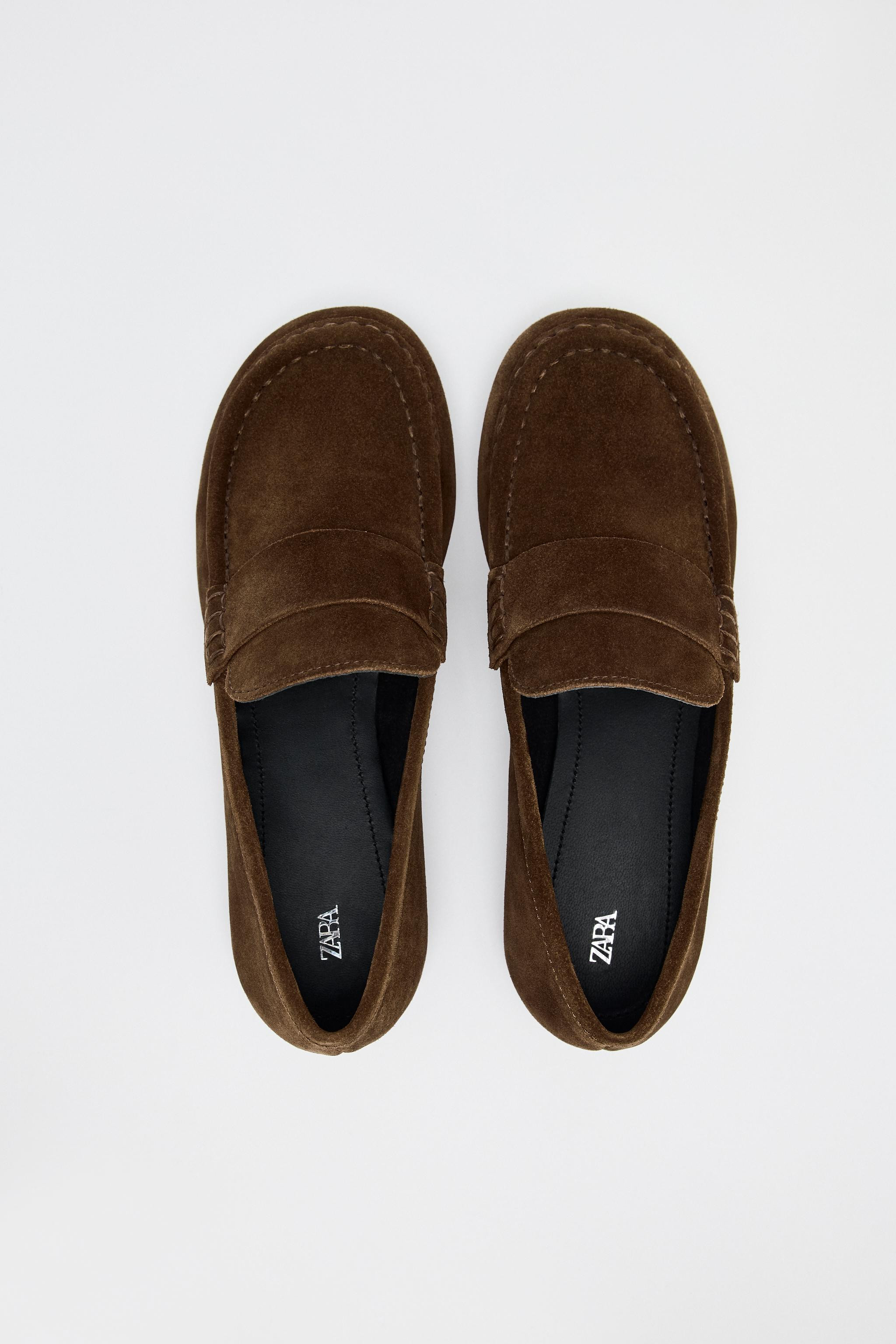 SPLIT LEATHER PENNY LOAFERS | Zara UK