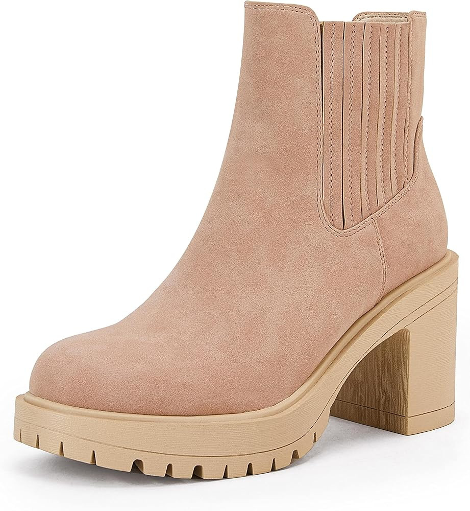 Syktkmx Womens Platform Chelsea Ankle Boots Lug Sole Chunky Block Heel Slip On Accordion High Top... | Amazon (US)