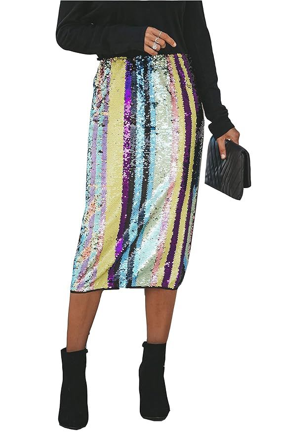 MarcoJudy Womens Rainbow Striped Tie Dye High Waist Bodycon Midi Pencil Skirt | Amazon (US)