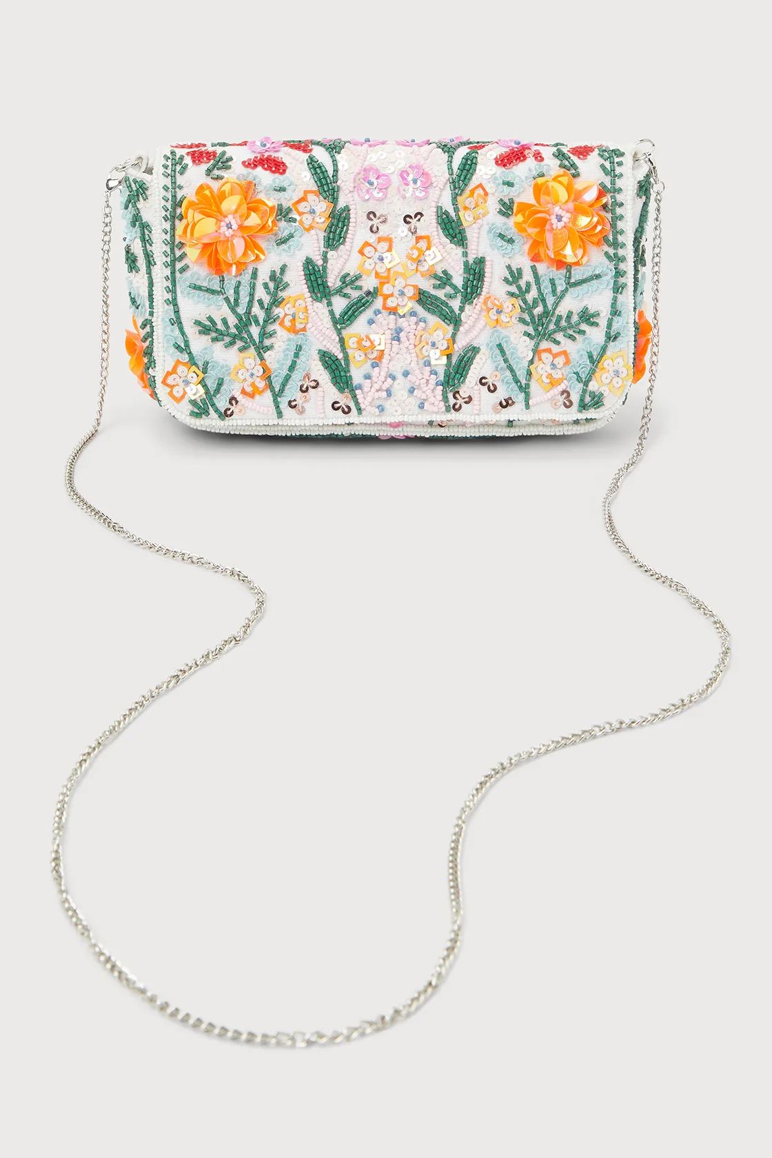 Brave Blooms White Multi Floral Beaded Sequin Clutch | Lulus