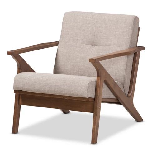 Bianca Mid Century Modern Walnut Wood Light Grey Fabric Tufted Lounge Chair Light Gray - Baxton S... | Target