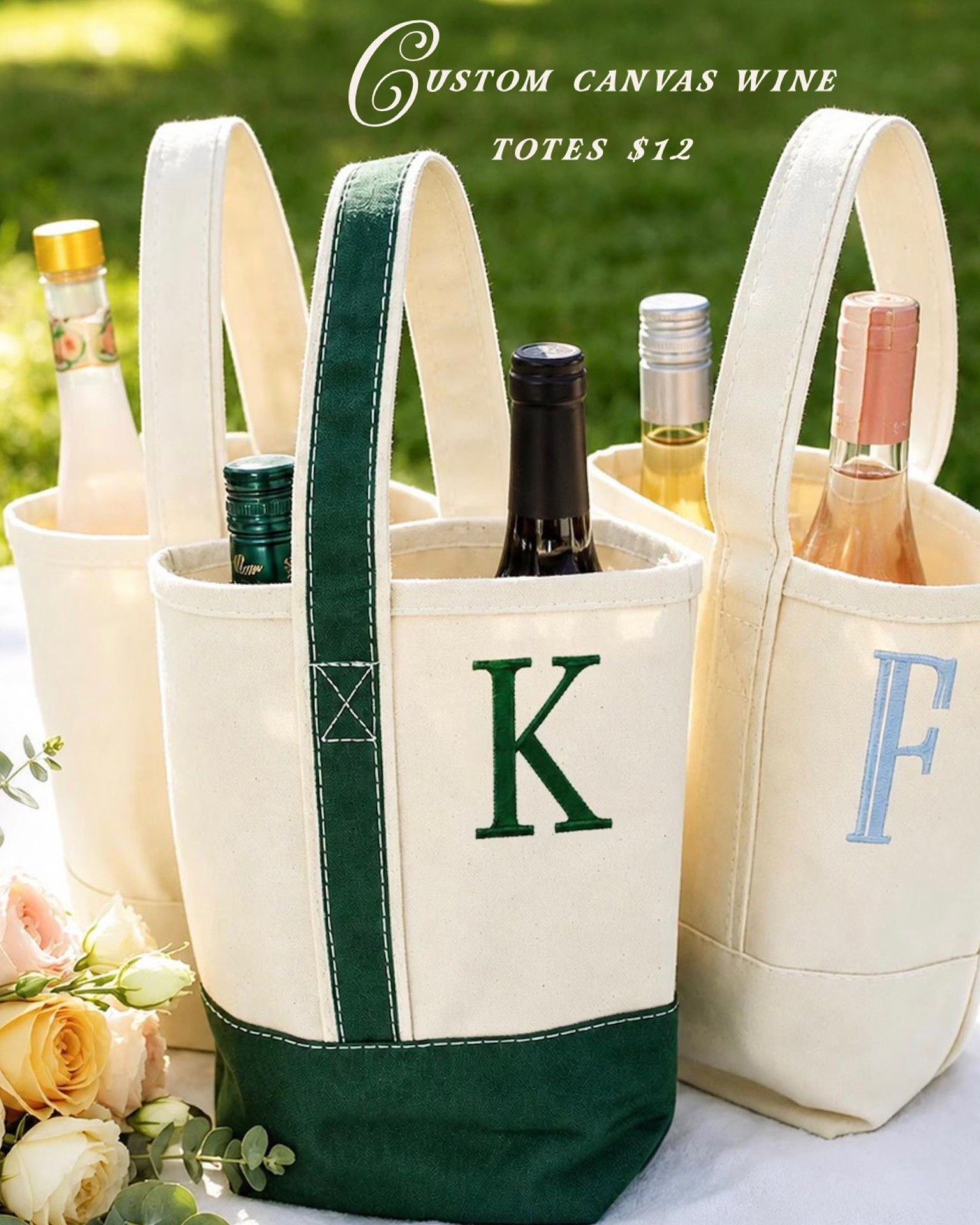 Sale alert! These monogramed wine totes are on sale right now for $12! You can customize tote color, monogram style, and font color! Cute for gifts! Weddings or bachelorettes too!

#LTKSaleAlert #LTKWedding #LTKfoodie