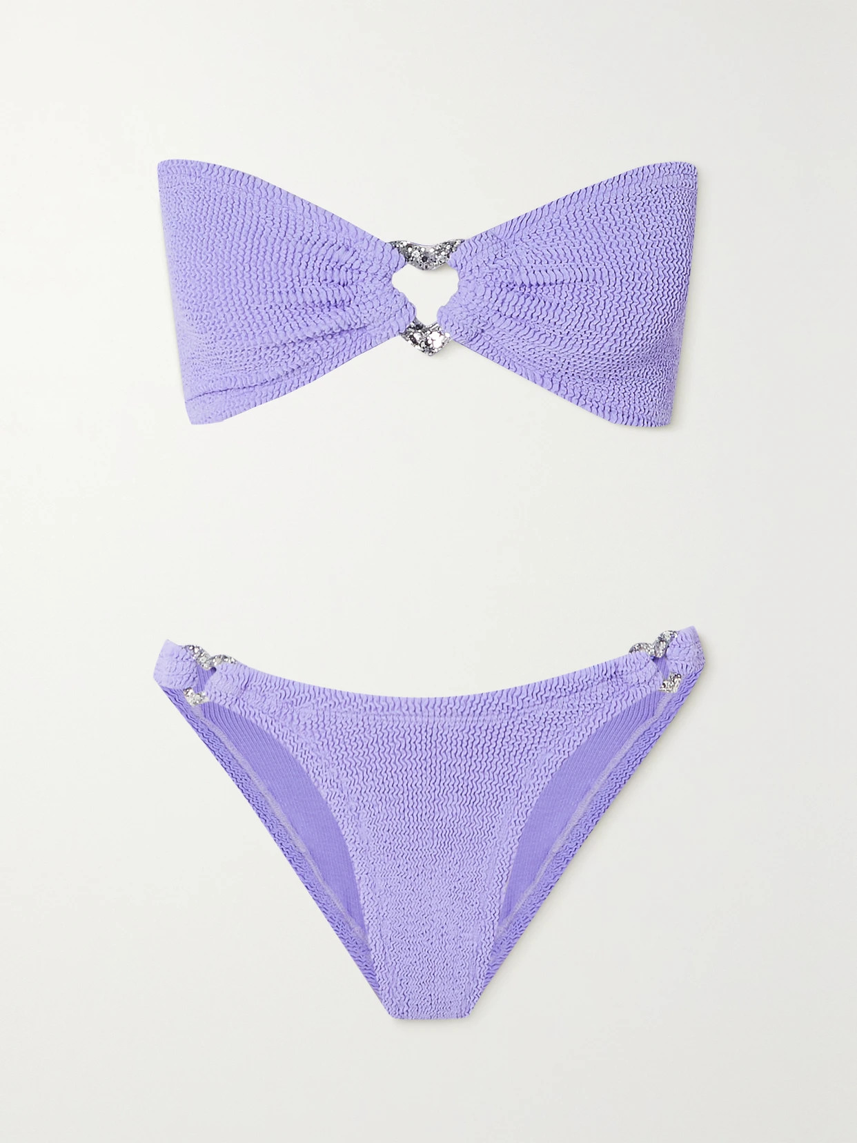 Hunza G - Nicole Cutout Seersucker Bandeau Bikini - Purple | NET-A-PORTER (US)