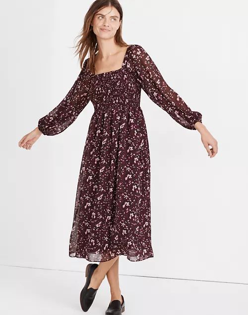 (Re)sourced Georgette Sheer-Sleeve Smocked Midi Dress in Rich Paisley | Madewell