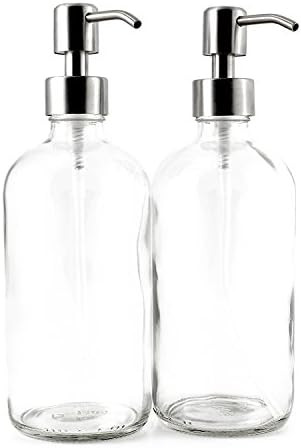 Cornucopia Brands 16-Ounce Clear Glass Boston Round Bottles w/Stainless Steel Pumps (2 Pack), Soa... | Amazon (US)