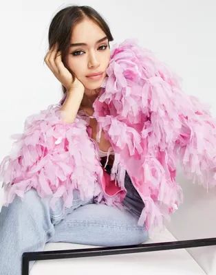 ASOS EDITION jacket in sequin textured mesh in pink | ASOS (Global)
