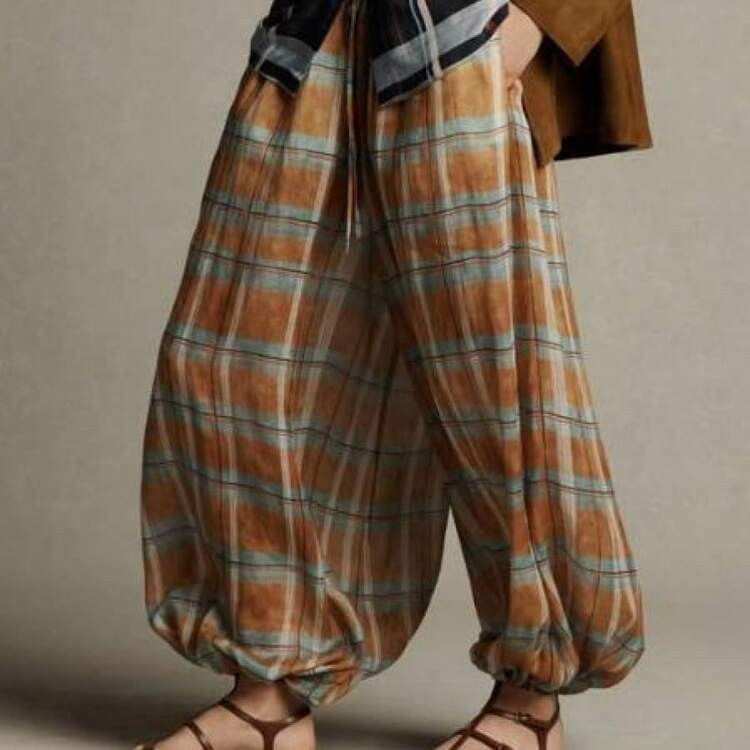 Women Plaid Retro Drawstring Latern Pants | SHEIN