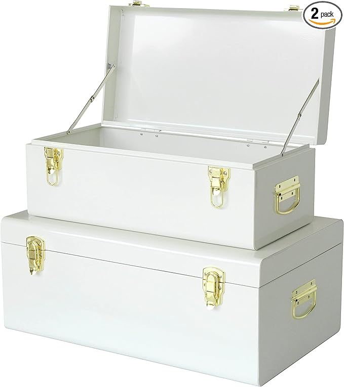 Vixdonos Metal Trunk Decorative Storage Box Set of 2 College Dorm Chest with Handle (White) | Amazon (US)